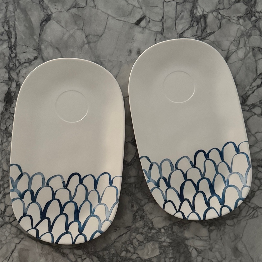 Rae Dunn Oval Melamine Platters (2) with Fish Scale/Mermaid Tail Pattern